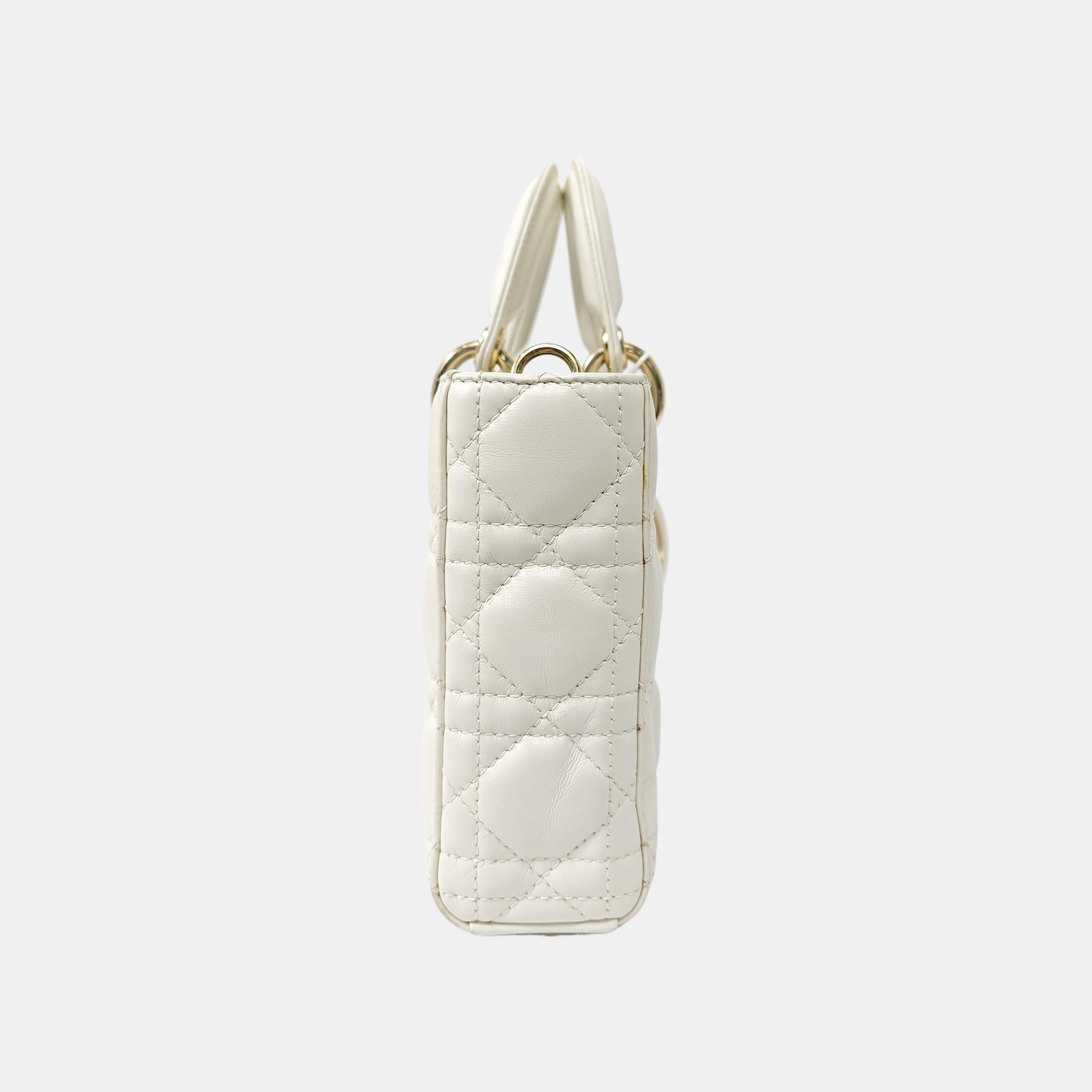 Lady D-Joy Medium Cannage Lambskin White