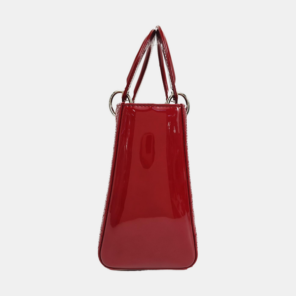 Lady Dior Medium Cannage Patent Leather Red