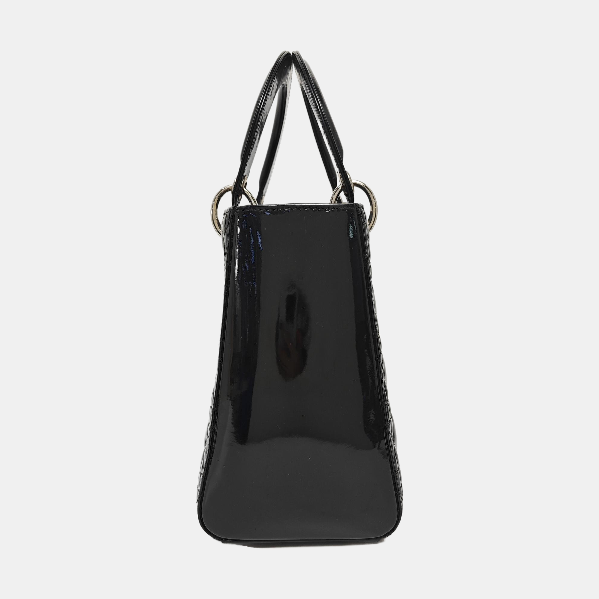 Lady Dior Medium Cannage Patent Leather Black