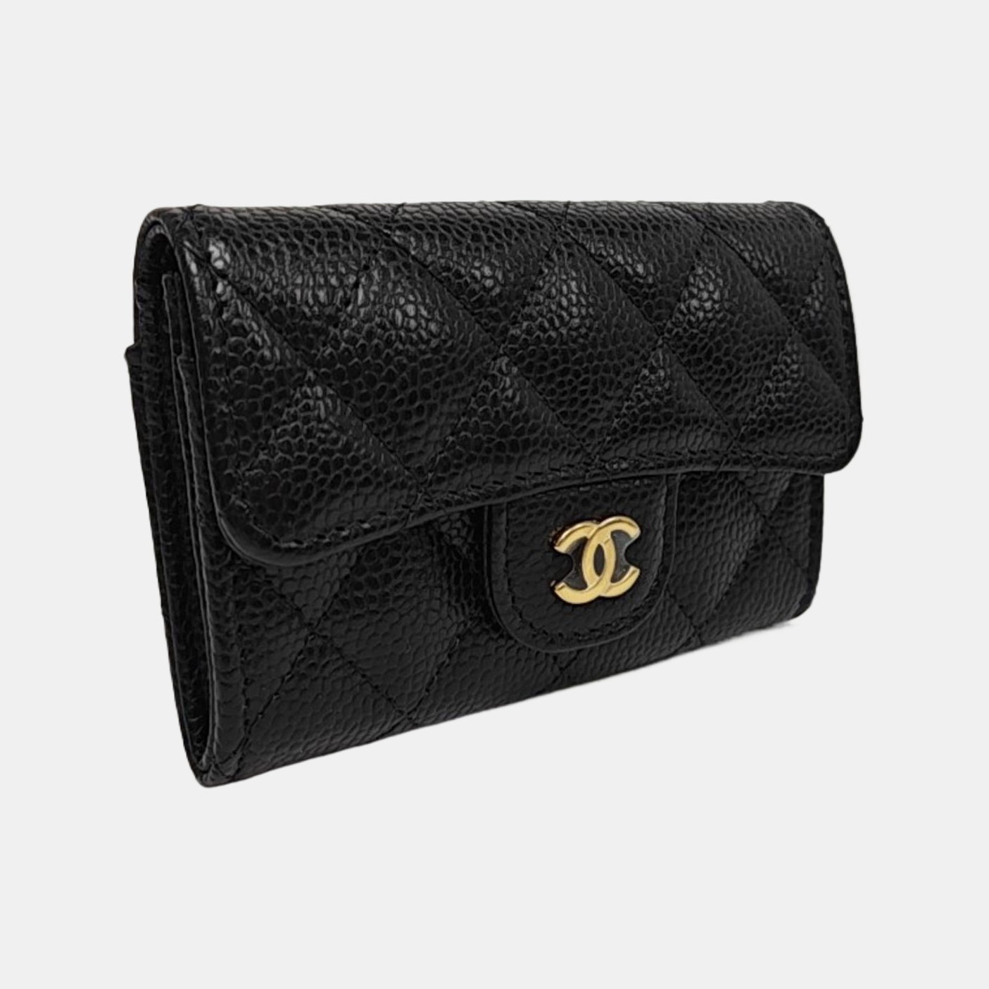 CLASSIC FLAP Quilted Grained Calfskin Black Wallet