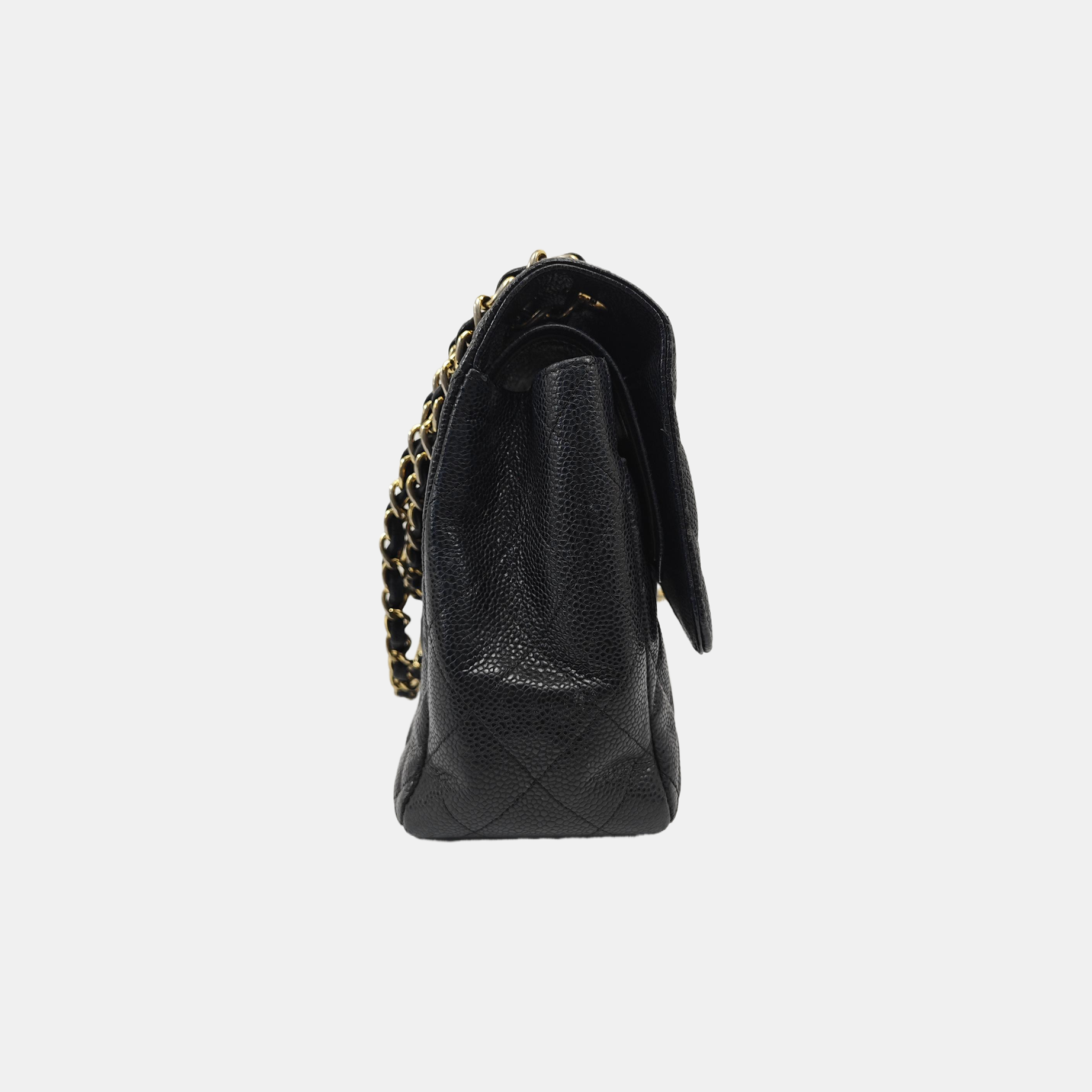 Quilted Grained Calfskin Shoulder Bag Large Black
