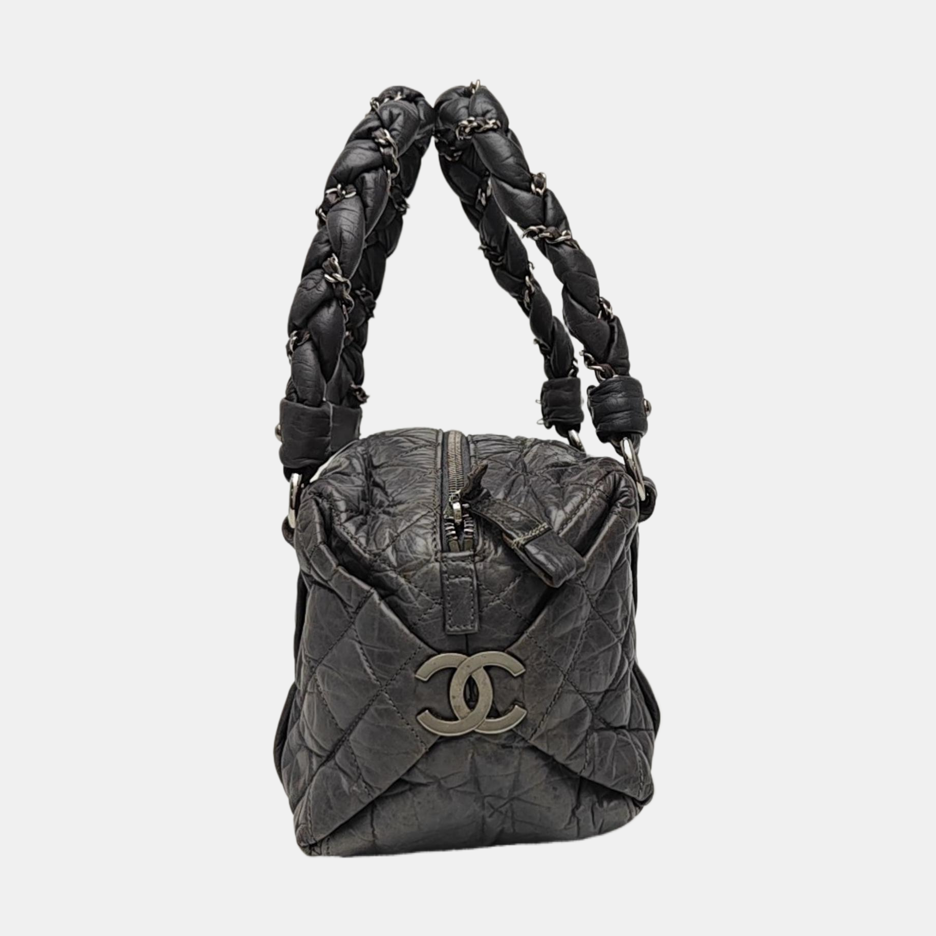 Quilted Calfskin Top Handle Bag Gray