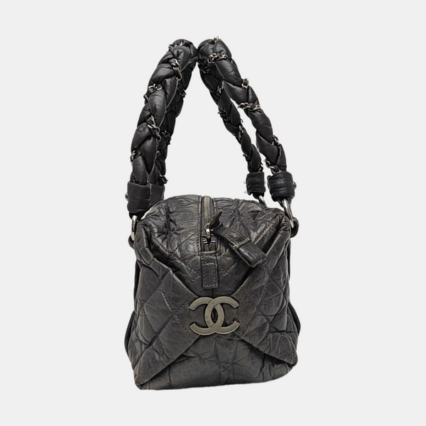 Quilted Calfskin Top Handle Bag Gray