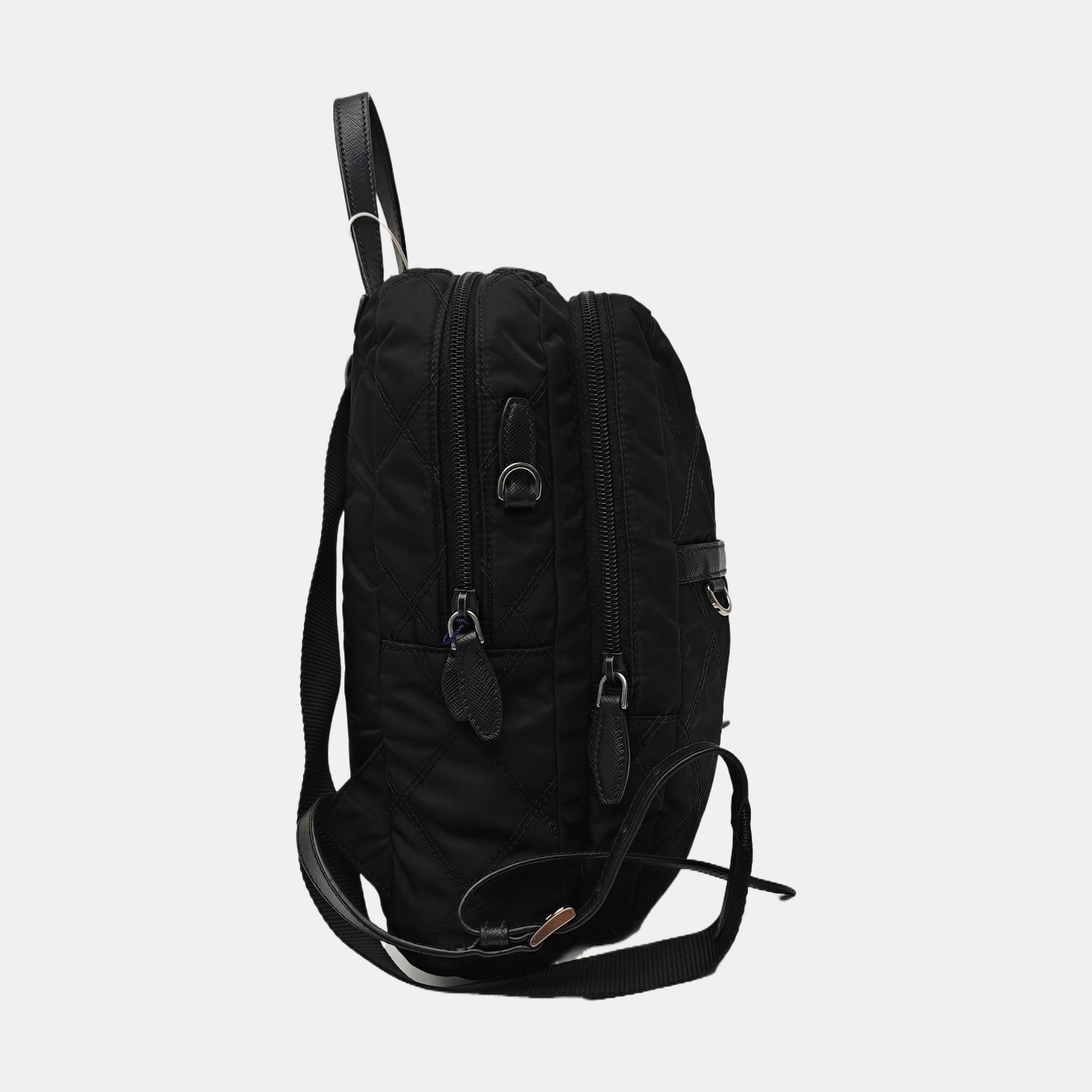 Quilted Nylon Backpack Black