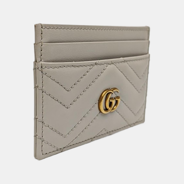 GG Marmont Mini Quilted Calfskin Gray Card Holder