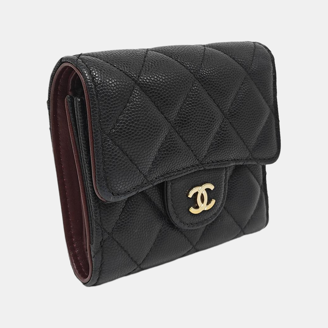 Quilted Grained Calfskin Wallet Black