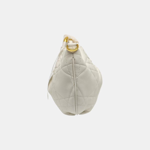 Cannage Calfskin Shoulder Bag White