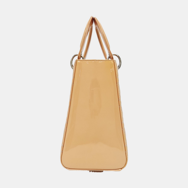 Lady Dior Medium Cannage Patent Leather Beige