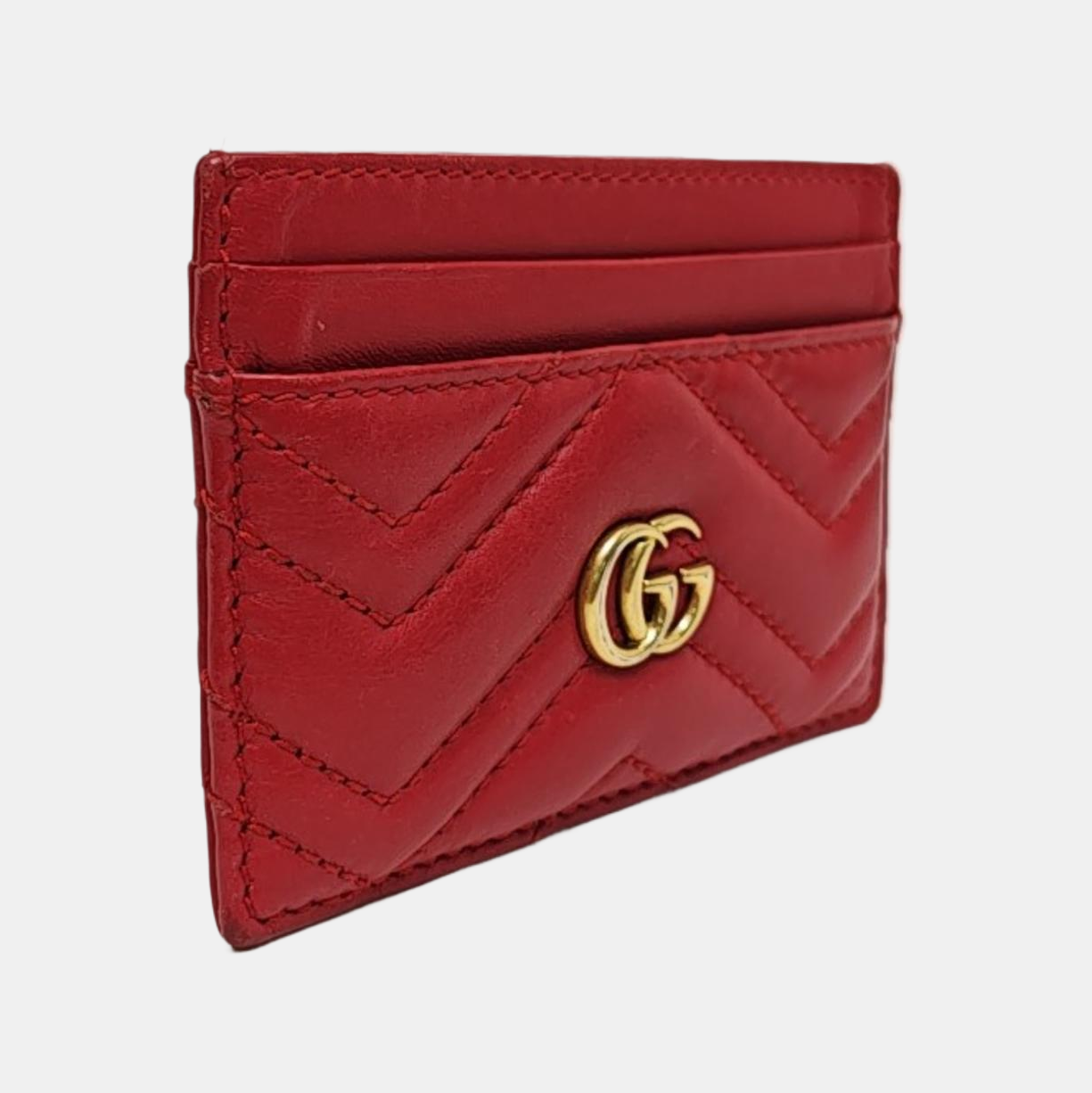 Authenticated pre-owned  GG Marmont Quilted Calfskin Red Card Holder - Card Holder at Looply