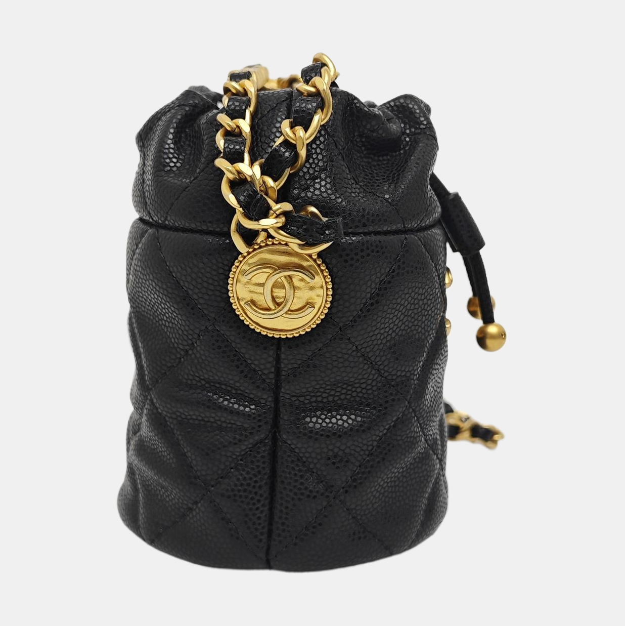 Quilted Lambskin Bucket Bag Black