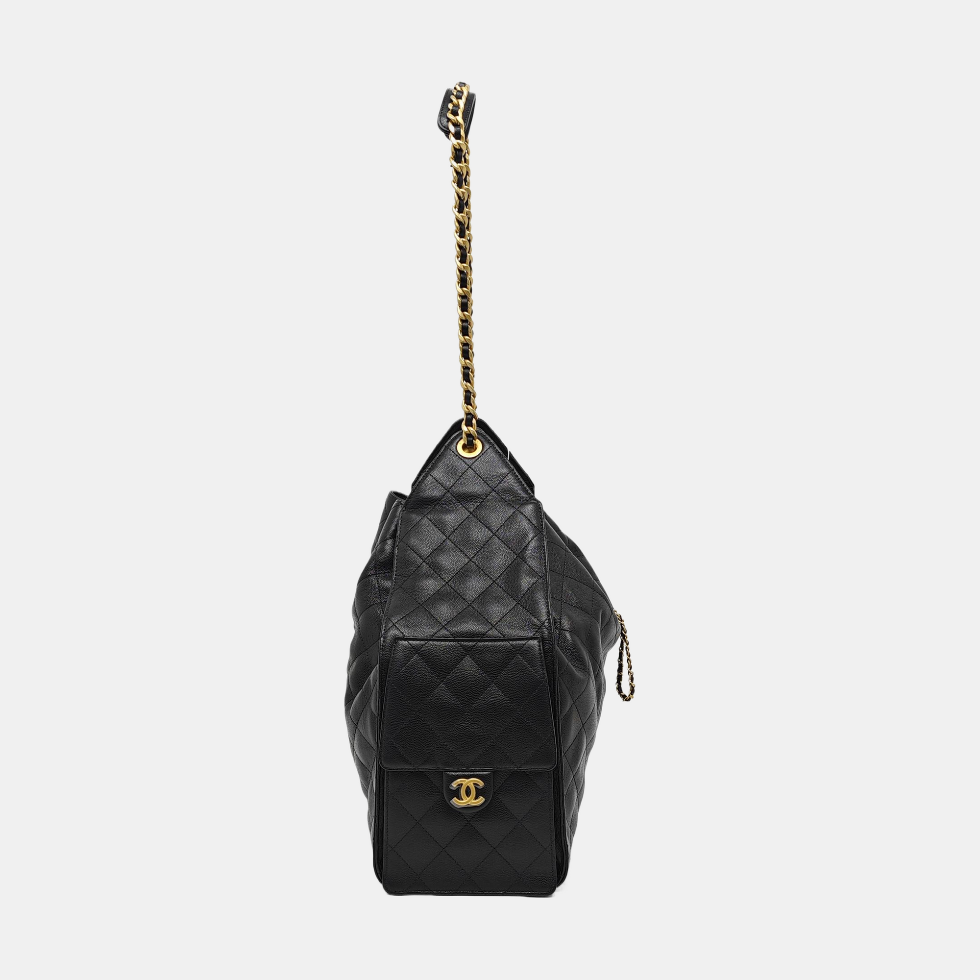 CHANEL 25 Large Quilted Grained Calfskin Black