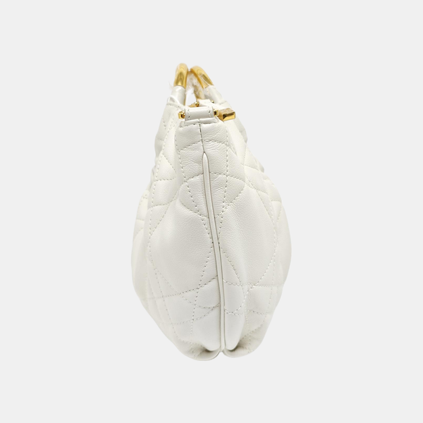 Cannage Calfskin Shoulder Bag White
