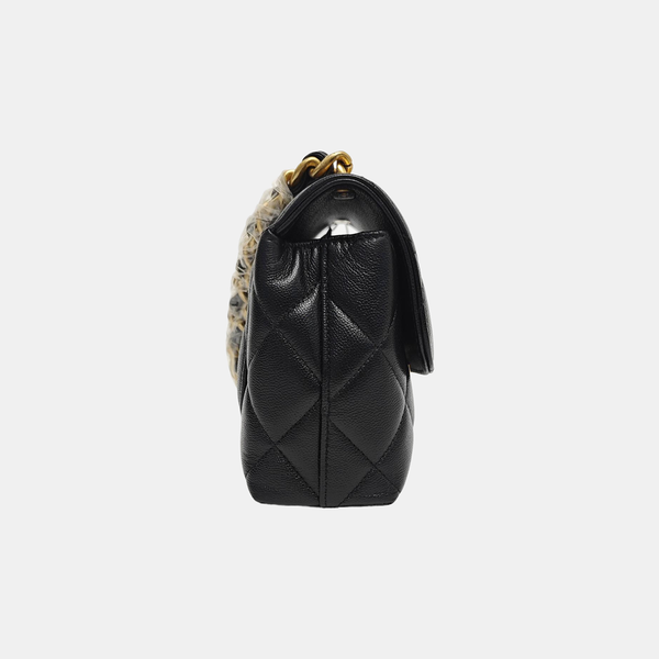 Quilted Grained Calfskin Shoulder Bag Black