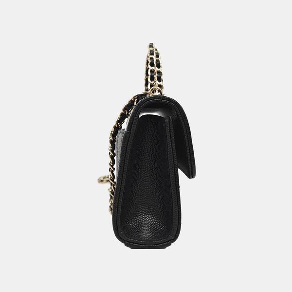 Quilted Grained Calfskin Shoulder Bag Large Black