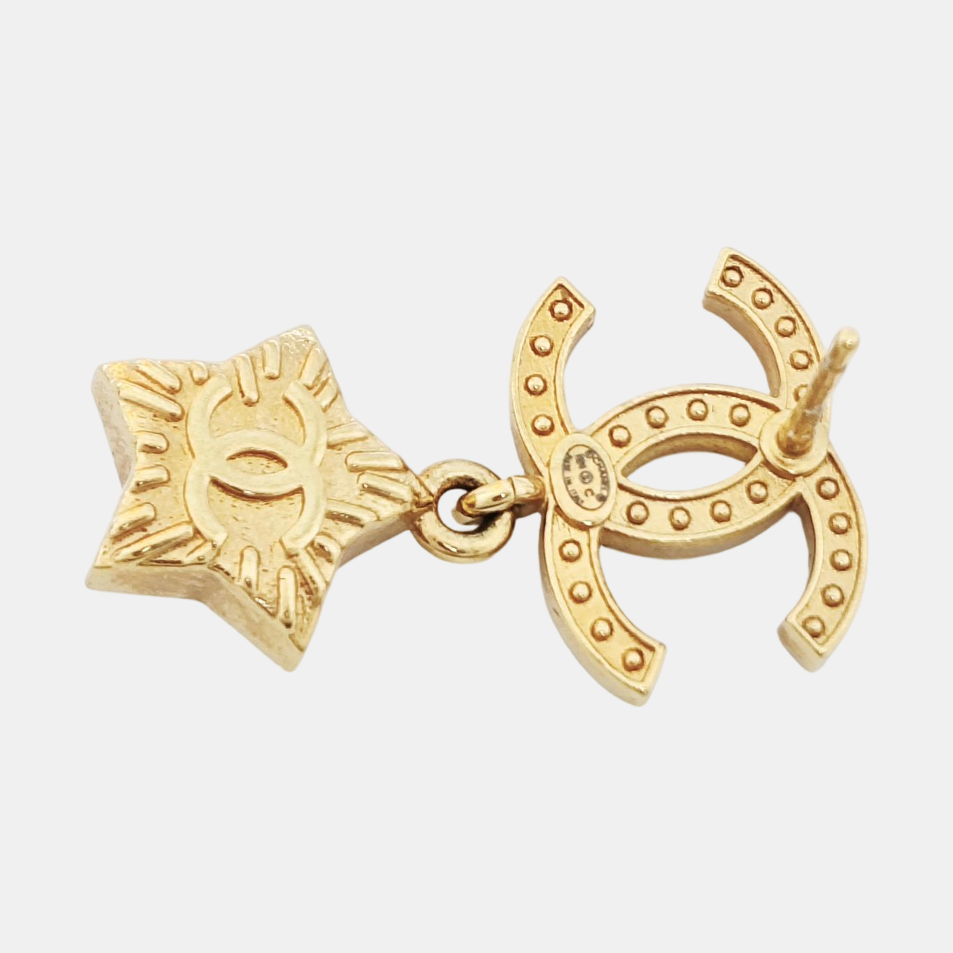 CC Logo Metal Gold Stud Earrings