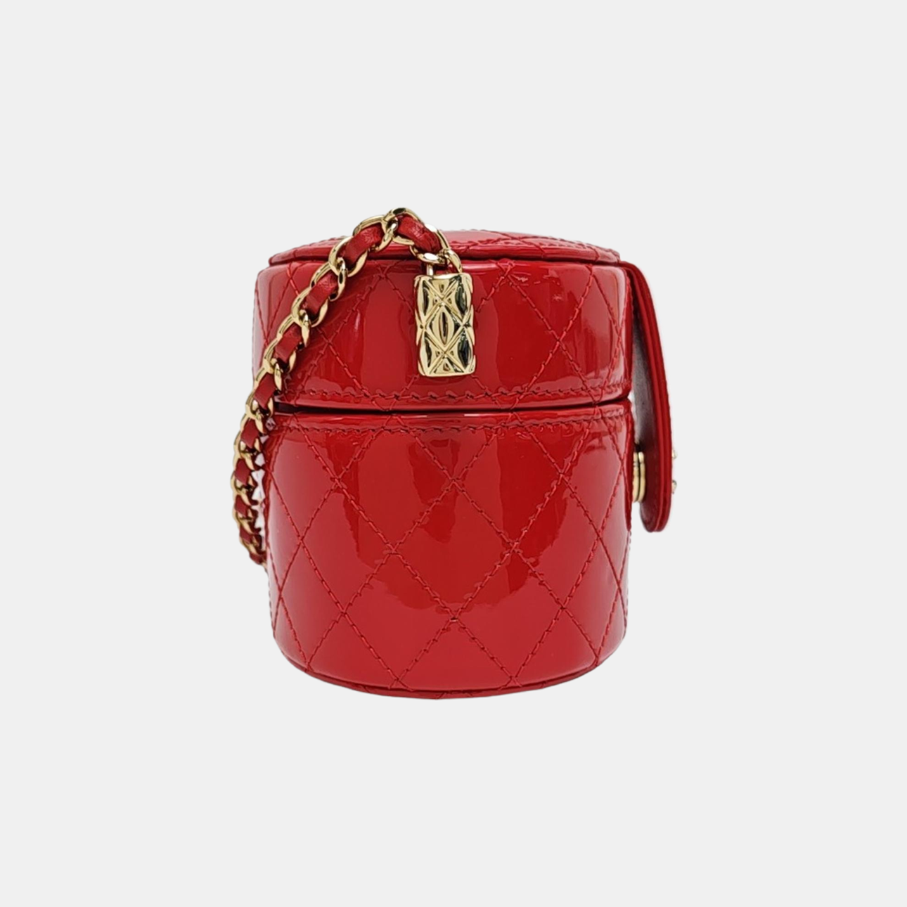 Round Vanity Quilted Patent Leather Red