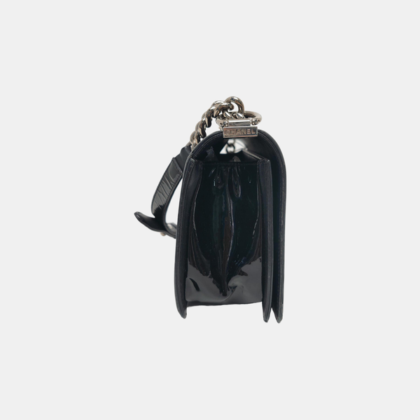 BOY CHANEL Medium Quilted Patent Leather Black