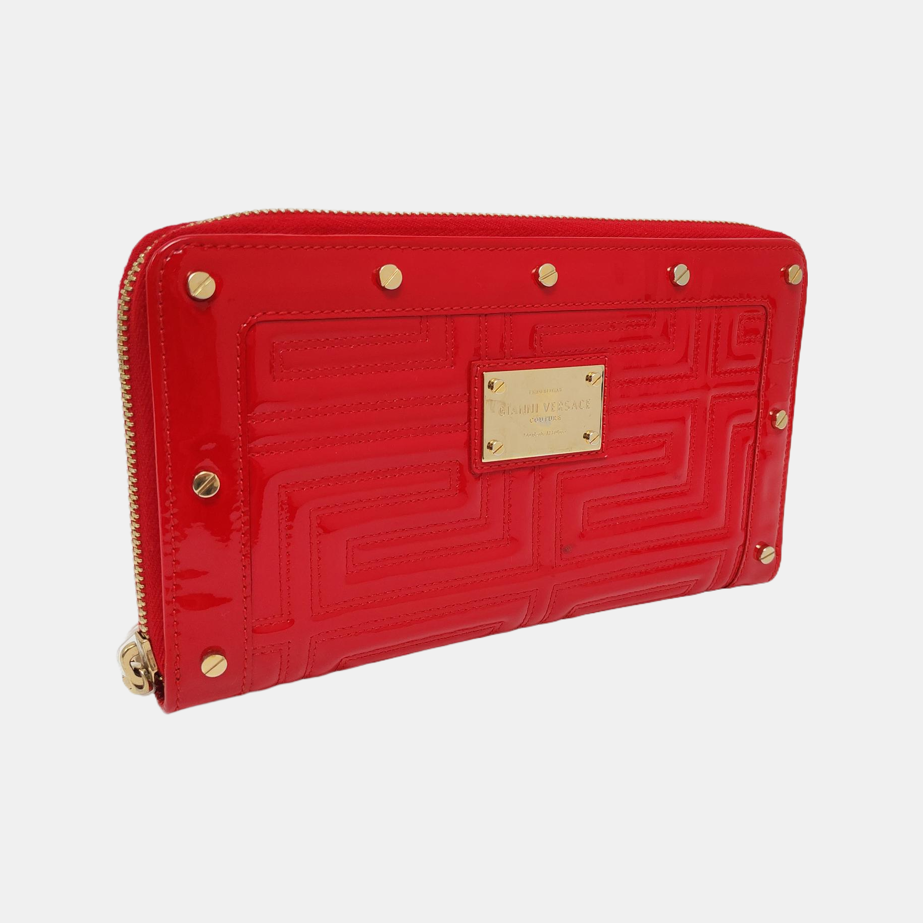 Quilted Patent Leather Wallet Red