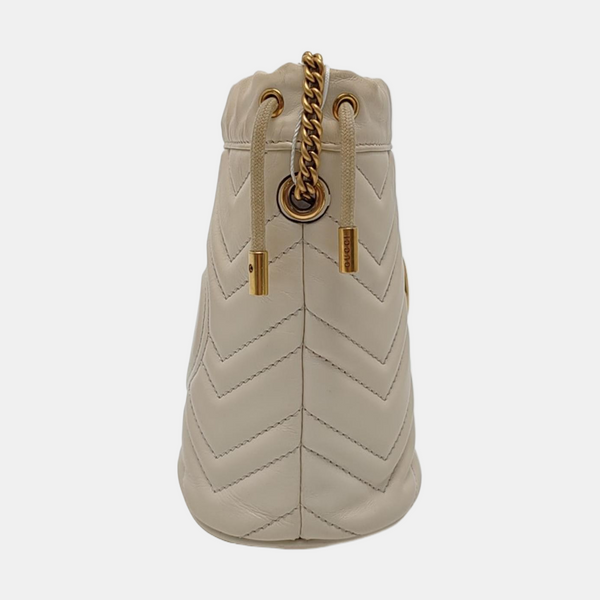 Authenticated pre-owned  GG Marmont Mini Quilted Calfskin White - Bucket Bag at Looply