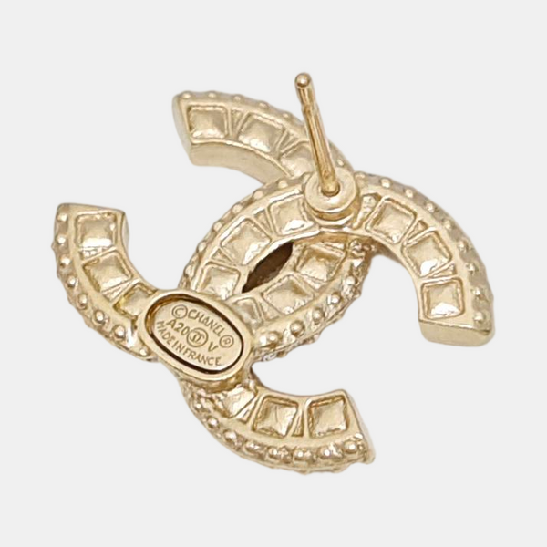 CC Logo Metal Gold Stud Earrings