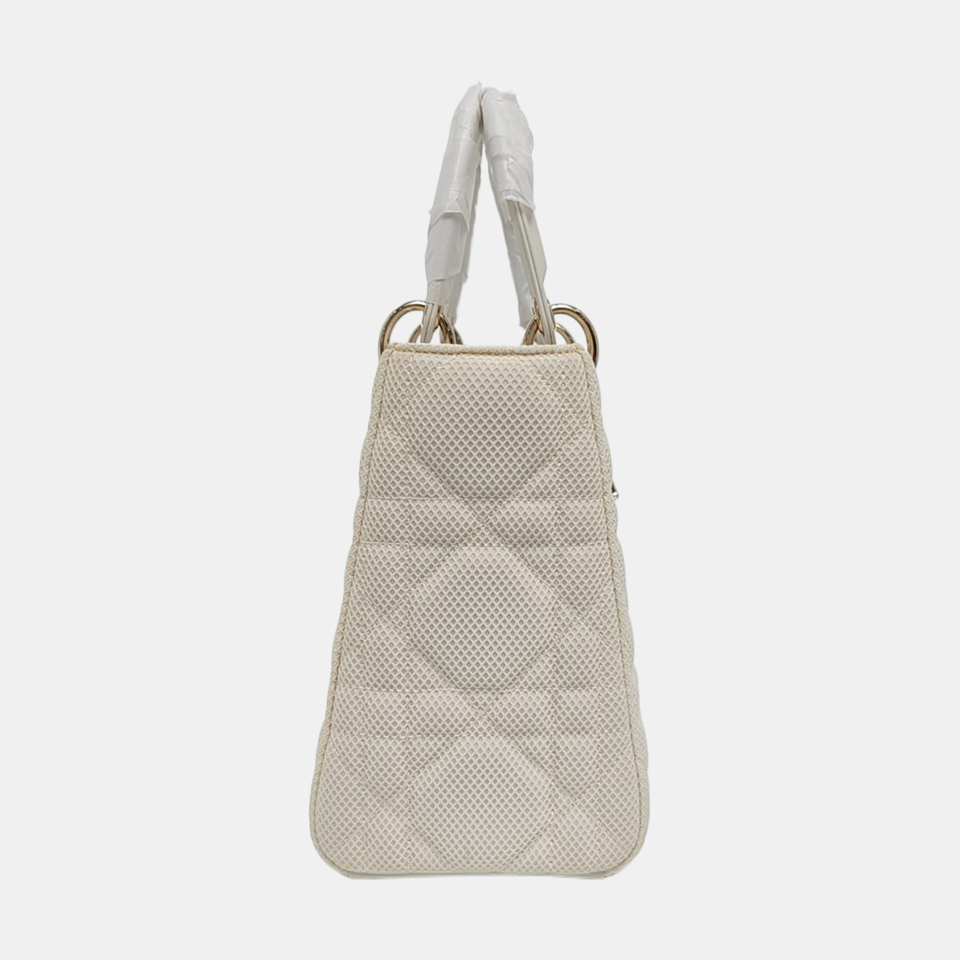 Authenticated pre-owned  Lady D-Lite Medium Cannage Fabric White - Shoulder Bag at Looply