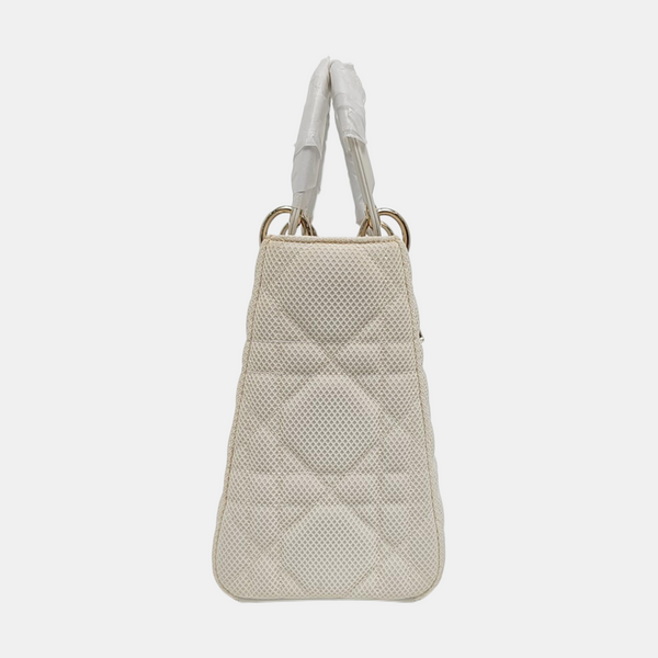 Authenticated pre-owned  Lady D-Lite Medium Cannage Fabric White - Shoulder Bag at Looply