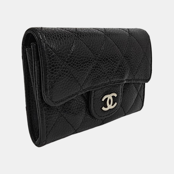 CLASSIC FLAP Quilted Grained Calfskin Black Card Holder