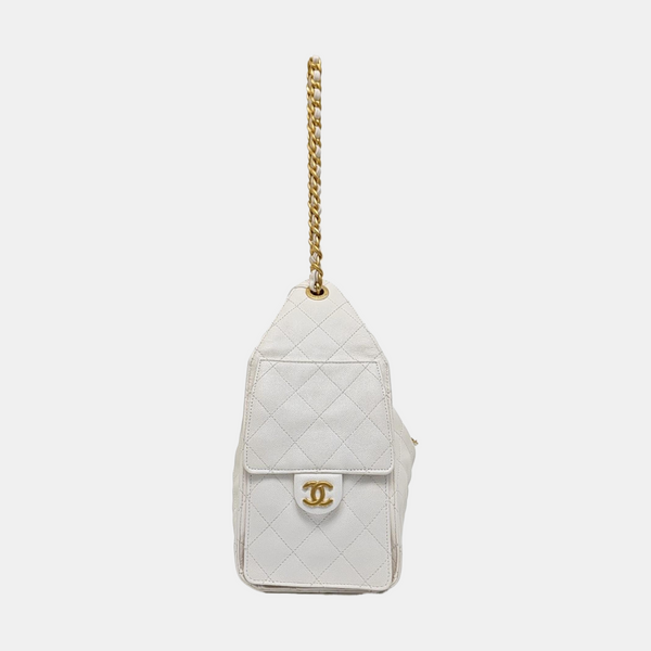 CHANEL 25 Small Piel de ternera granulada acolchada Blanca