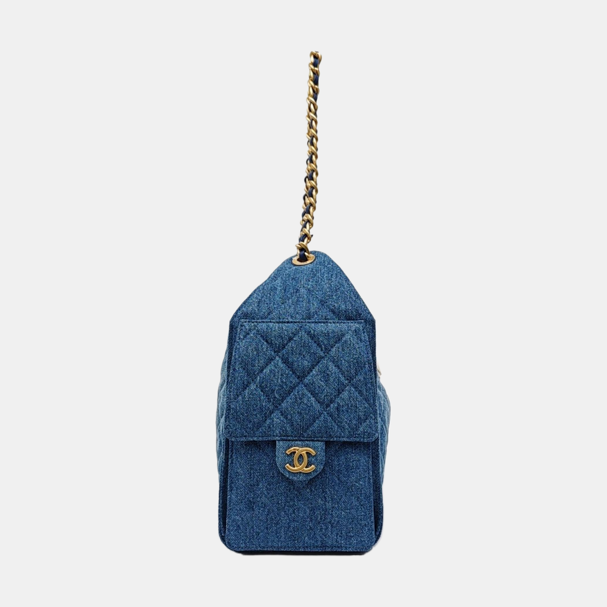 CHANEL 25 Small Quilted Suede Blue