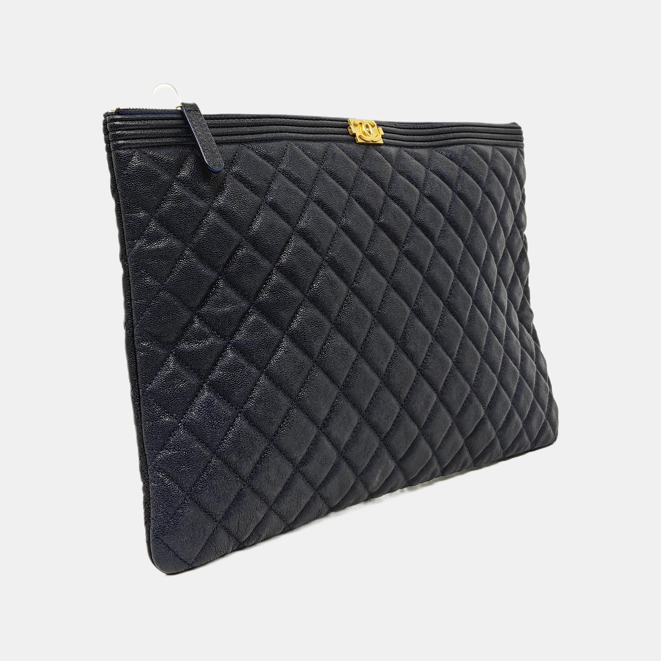 BOY CHANEL Large Quilted Grained Calfskin Blue