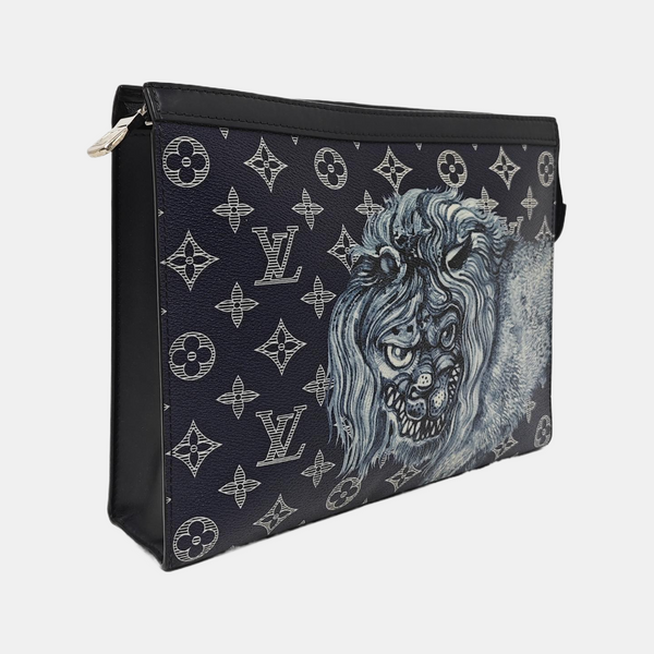 Pochette Voyag MM Monogram Coated Canvas Blue