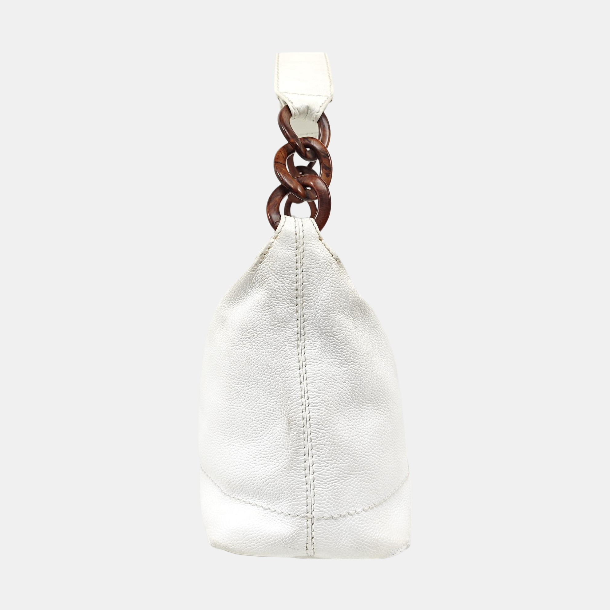 Quilted Grained Calfskin Shoulder Bag White