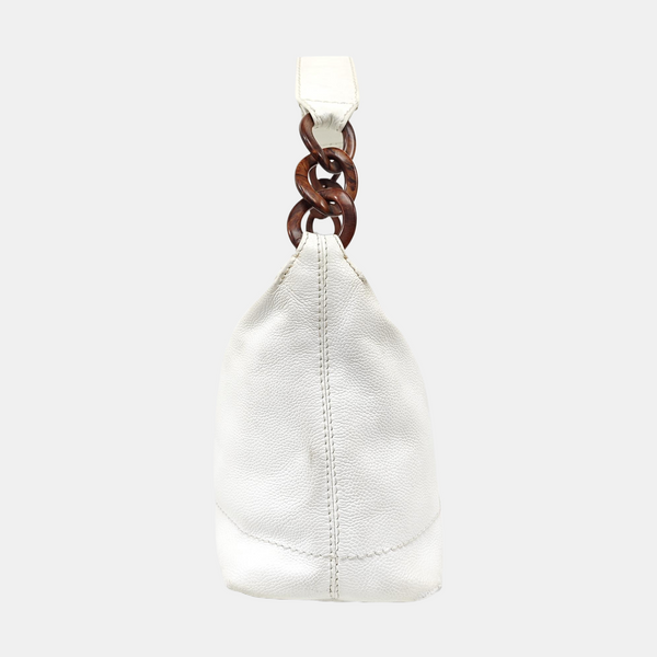 Quilted Grained Calfskin Shoulder Bag White