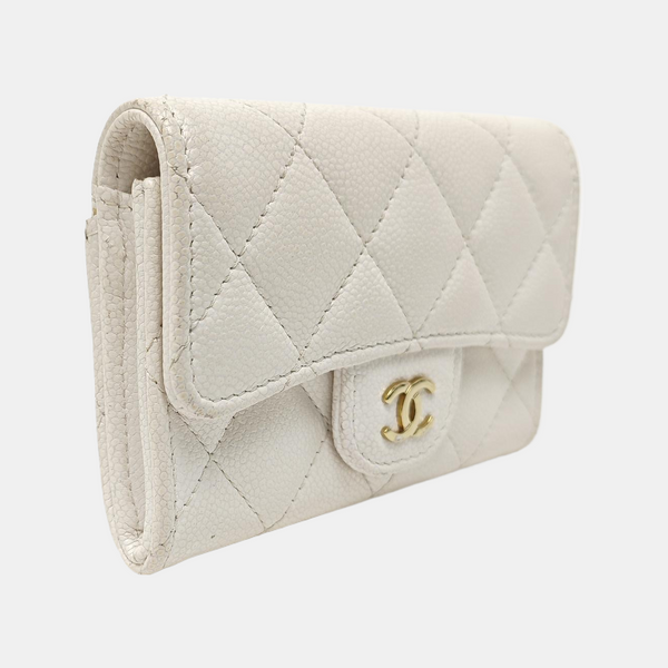 CLASSIC FLAP Quilted Grained Calfskin White Card Holder