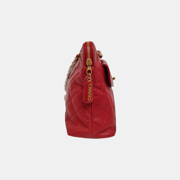 VINTAGE CC LOGO Quilted Grained Calfskin Red