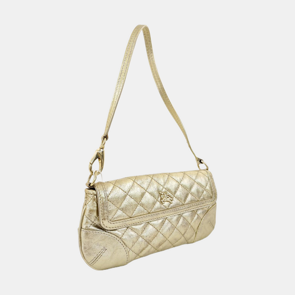 Quilted Calfskin Top Handle Bag Gold