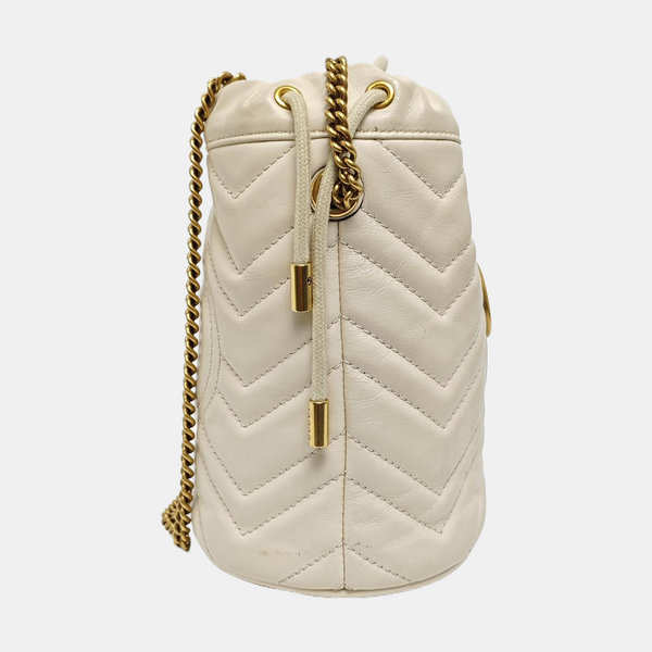 Authenticated pre-owned  GG Marmont Mini Quilted Calfskin White - Bucket Bag at Looply