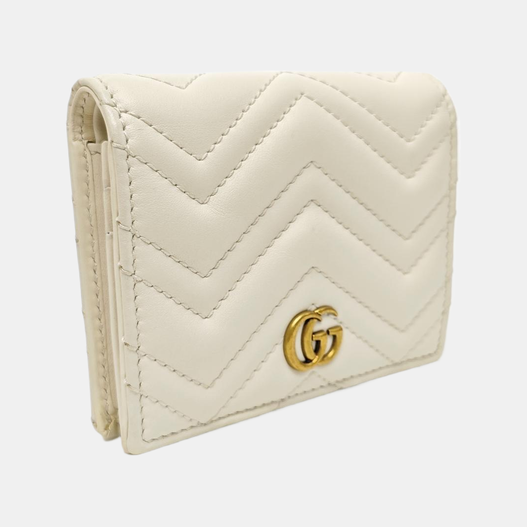 GG Marmont Mini Quilted Calfskin White Wallet