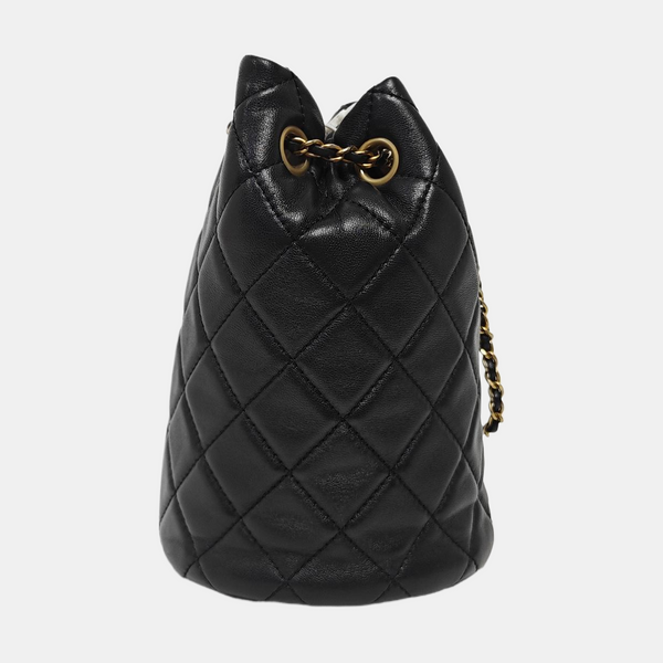 Quilted Lambskin Bucket Bag Black