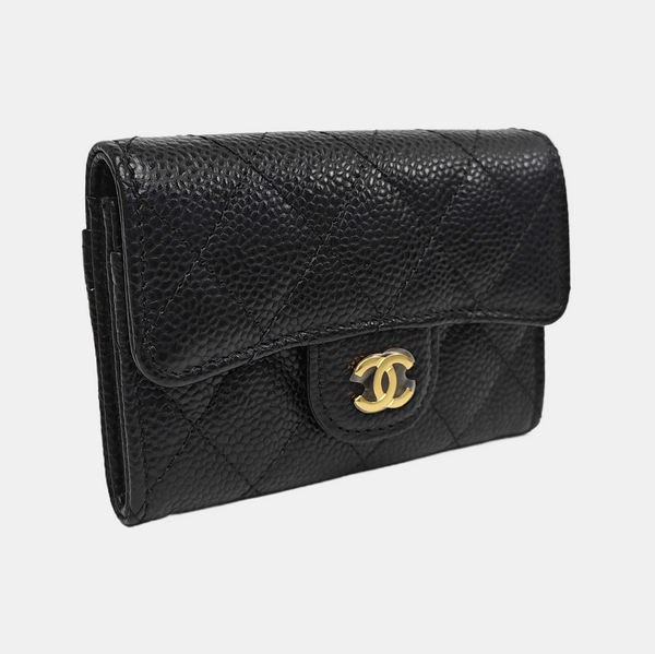 CLASSIC FLAP Quilted Grained Calfskin Black Card Holder
