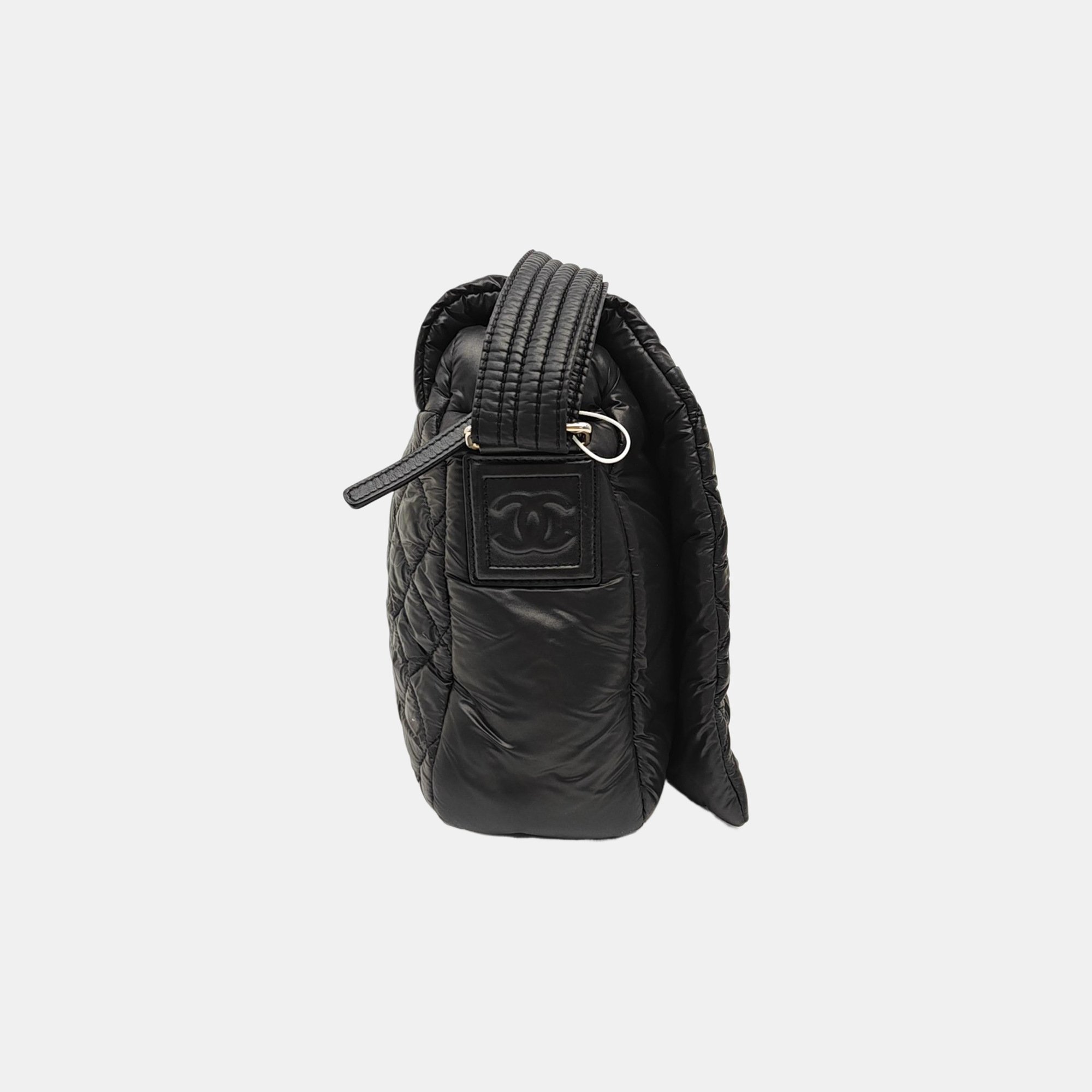 Quilted Nylon Shoulder Bag Black