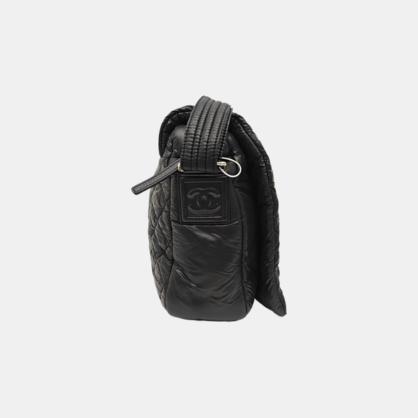 Quilted Nylon Shoulder Bag Black