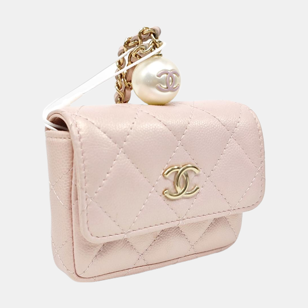 Quilted Grained Calfskin Shoulder Bag Small Pink