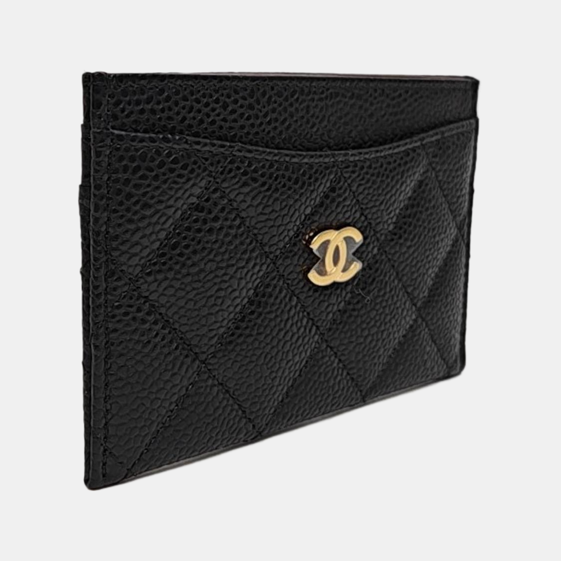 Quilted Grained Calfskin Card Holder Black