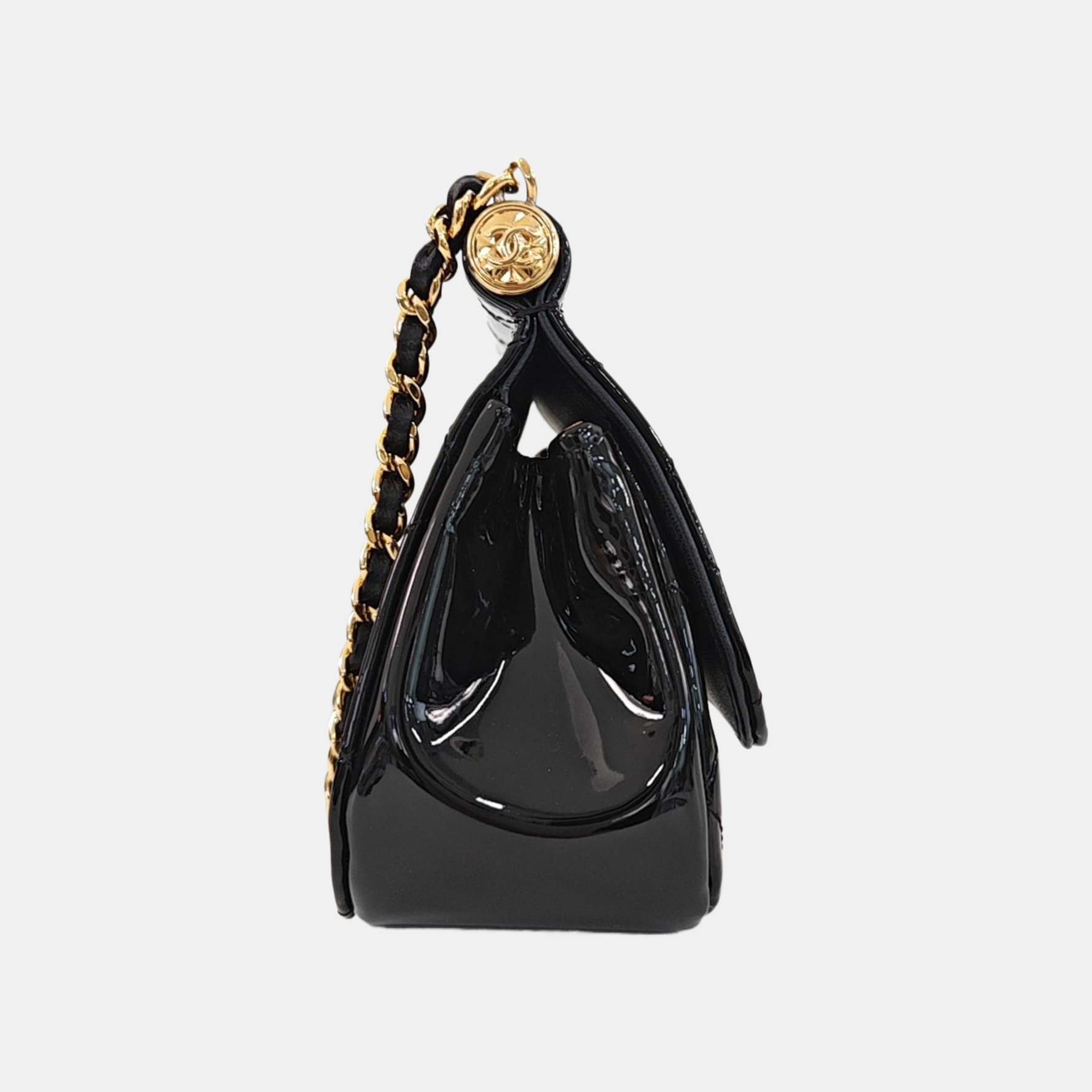 Quilted Patent Leather Shoulder Bag Black