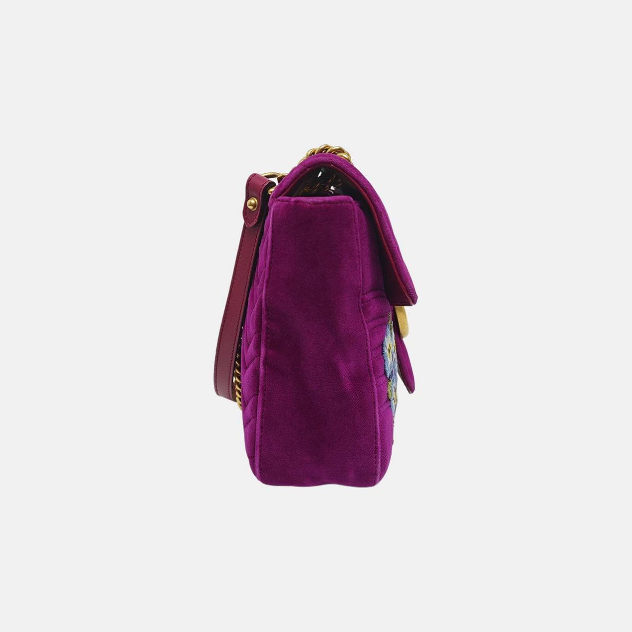 Authenticated pre-owned  GG Marmont Large Quilted Velvet Purple - Shoulder Bag at Looply