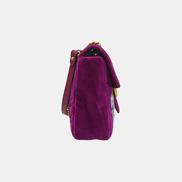 Authenticated pre-owned  GG Marmont Large Quilted Velvet Purple - Shoulder Bag at Looply