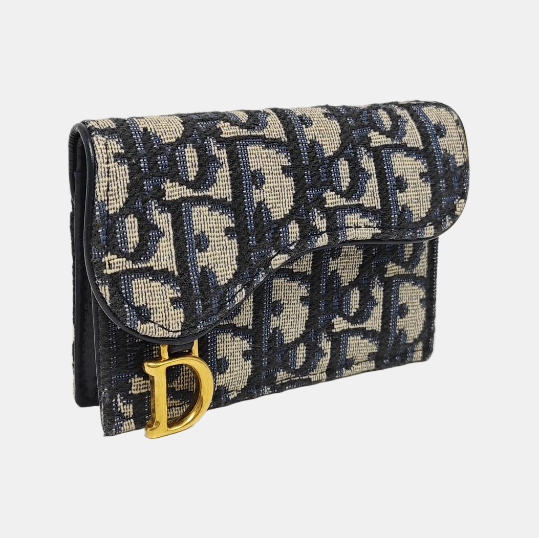 Authenticated pre-owned  Saddle Monogram Canvas Blue Card Holder - Card Holder at Looply