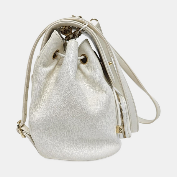 BUSINESS AFFINITY Small Quilted Grained Calfskin White