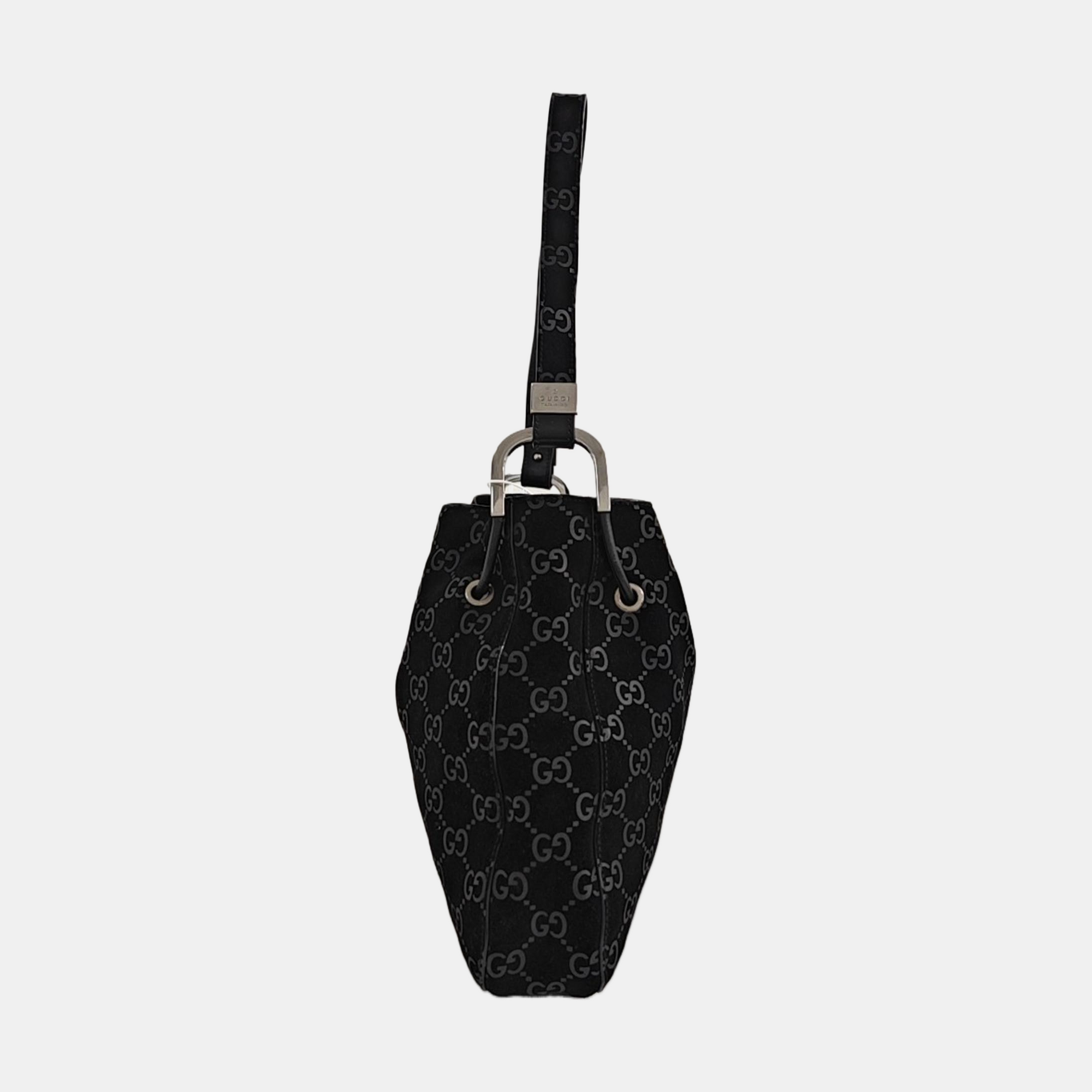Monogram Suede Shoulder Bag Black